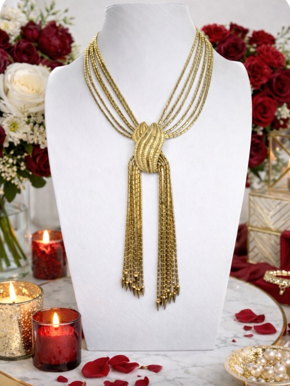 MONET SUSAN CAPLAN Rare Vintage Tasseled Lariat Runway Statement Necklace